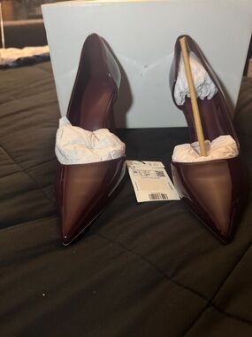 Mango Women's Pointed Patent Pumps in Burgundy